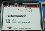 (128'255) - GLARNER BUS/Autobetrieb Sernftal-Haltestellenschild - Schwanden, Bahnhof - am 7.