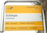 (129'914) - PostAuto-Haltestellenschild - Castrisch, Schleps - am 18.