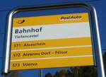 (230'006) - PostAuto-Haltestellenschild - Tiefencastel, Bahnhof - am 6.