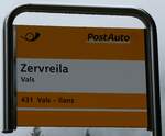 (280'149) - PostAuto-Haltestellenschild - Vals, Zervreila - am 9.