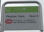 (226'841) - transN-Haltestellenschild - Fleurier, Gare - am 1.