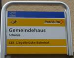 (166'125) - PostAuto-Haltestellenschild - Schnis, Gemeindehaus - am 10.