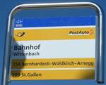 (202'702) - PostAuto-Haltestellenschild - Wittenbach, Bahnhof - am 21. Mrz 2019