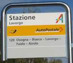 (227'922) - PostAuto-Haltestellenschild - Lavorgo, Stazione - am 11.