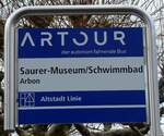(282'796) - ARTOUR-Haltestellenschild - Arbon, Saurer-Museum/Schwimmbad - am 5.