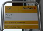 (169'450) - PostAuto-Haltestellenschild - Bristen, Dorf - am 25.