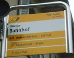 (133'580) - PostAuto-Haltestellenschild - Flelen, Bahnhof - am 10. Mai 2011