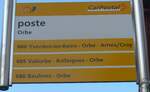 (173'018) - PostAuto-Haltestellenschild - Orbe, poste - am 15.