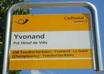 (140'492) - PostAuto-Haltestellenschild - Yvonand, Pr Htel de Ville - am 16.