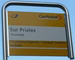 (173'007) - PostAuto-Haltestellenschild - Yvonand, Sur Priales - am 15.