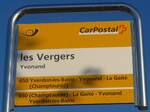 (173'144) - PostAuto-Haltestellenschild - Yvonand, les Vergers - am 19.