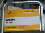 (233'425) - PostAuto-Haltestellenschild - Anzre, centre - am 7.