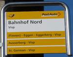 (177'378) - PostAuto-Haltestellenschild - Visp, Bahnhof Nord - am 26.