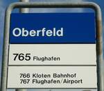 (129'681) - ZVV-Haltestellenschild - Kloten, Oberfeld - am 12.