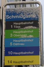 (186'914) - SBW-Haltestellenschild - Winterthur, Schmidgasse - am 9.