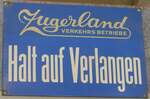 (205'276) - Zugerland VERKEHRS BETRIEBE-Haltestellenschild am 18. Mai 2019 in Neuheim, ZDT